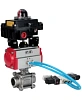 Кран шаровой DN.ru BV3232P(3pc)-FP-W-ISO-H Ду15 Ру63, полнопроходной под приварку, нержавеющая сталь SS316, уплотнение - PTFE, с пневмоприводом PA-DA-052 двойного действия, с пневмораспределителем 4V320-08 220В, с БКВ APL-410N EX Казань
