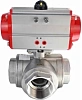 Кран шаровой DN.ru BV3232P(4pc)-SP-3WL-T-ISO-H Ду40 Ру63 стандартнопроходной L-тип, трехходовой, нержавеющая сталь SS316, внутренняя резьба, уплотнение - PTFE, с пневмоприводом DN.ru PA-DA-65 двойного действия Казань