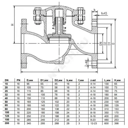 Клапан обратный чугунный подъемный фланцевый Benarmo Ду25-150 Ру16 Клапан обратный чугунный подъемный фланцевый Benarmo Ду25-150 Ру16 Казань