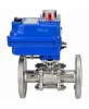 Кран шаровой DN.ru BV3232P(3pc)-FP-F-ISO-H Ду32 Ру40 трехсоставной из нержавеющей стали SS316, фланцевый, уплотнение - PTFE, полнопроходной с электроприводом DN.ru QT-N-003EM-O1-220VAC-У1 blue Казань